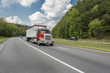 Red Semi-Tractor-Trailer With Lots of Copy Space